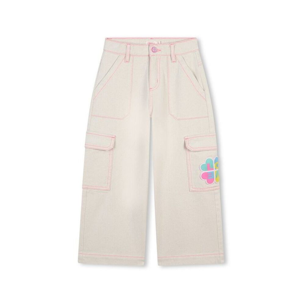 Billieblush Girls  Floral Denim Cargo Pant, Beige